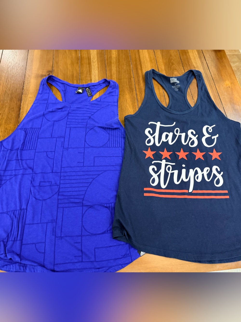 Bundle of 2 Women's Tank Tops XL Adidas & Instant Message Stars Stripes